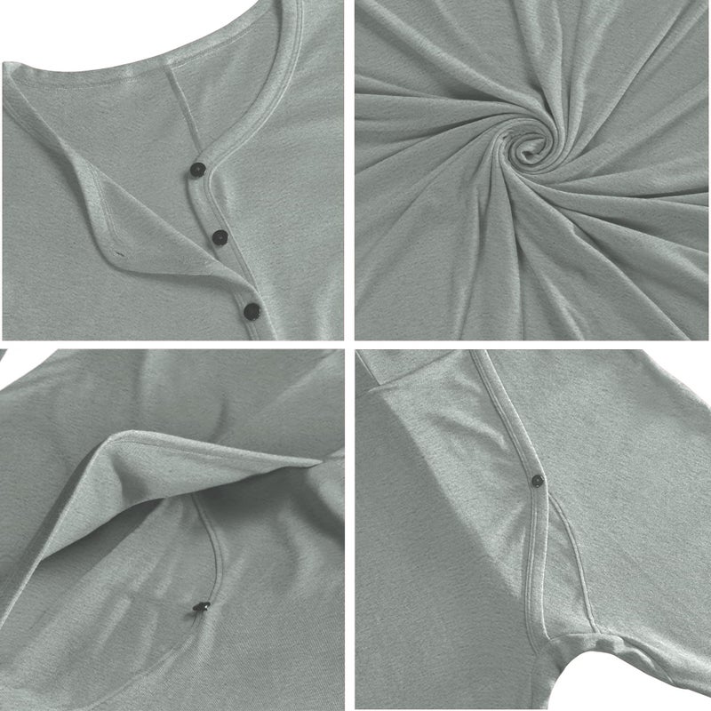 COLORFULLEAF Men's Cotton Thermal Underwear Union Suits Henley Onesies Base Layer (Grey, M) - Image 5